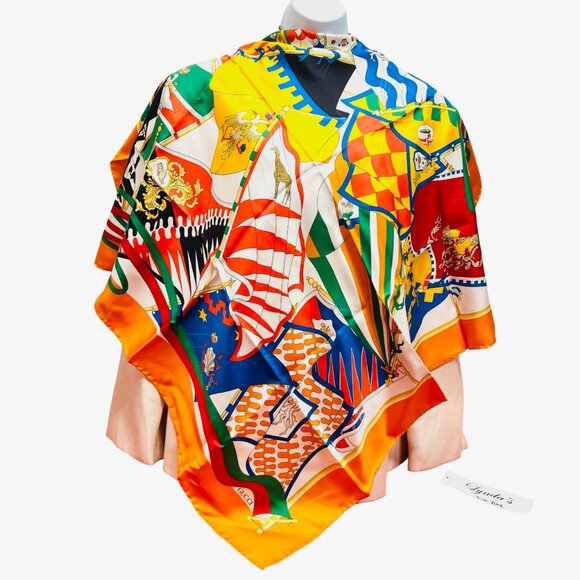New - Gucci Silk  Scarf 34" Vibrant Colorful Flag orange red white green (48) - Picture 12 of 12